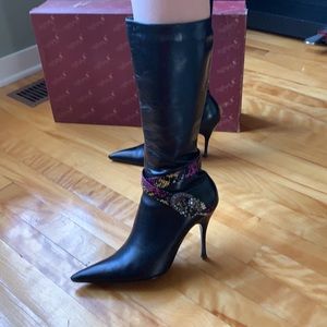 Italian Leather Boots with Brooch